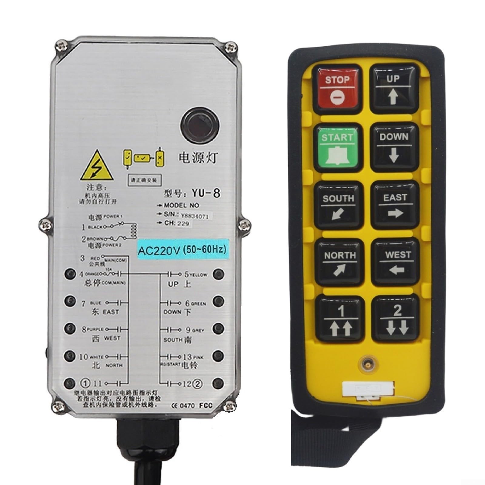 Mando a distancia industrial de 8 botones DC24 V de metal con mando a distancia CA 220 V para resistente a los golpes, mando a distancia inalámbrico, grúa AC380 V, resistente al aceite, 8 canales