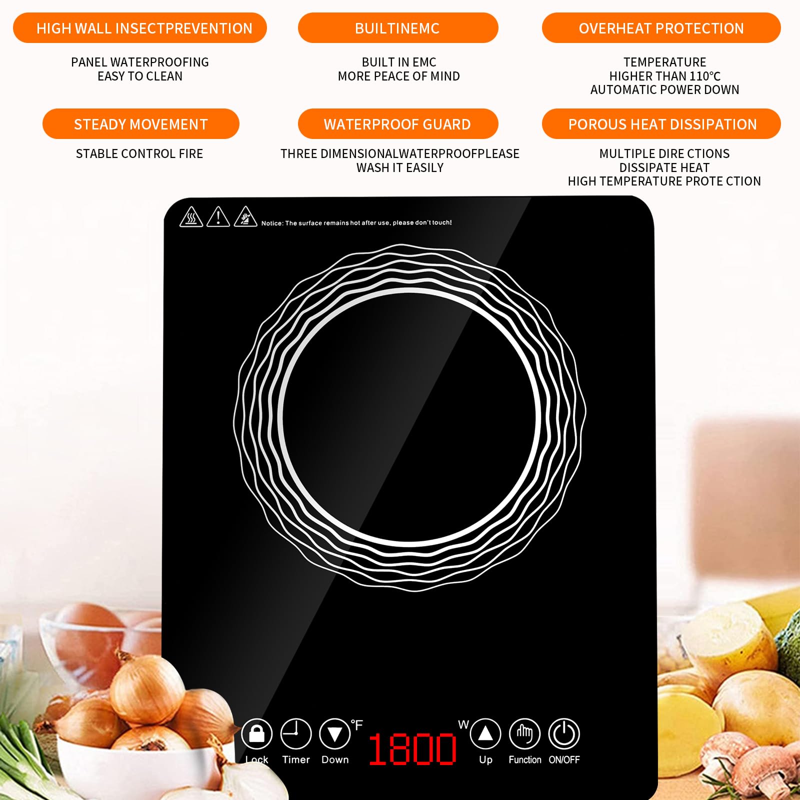 Portable Induction Burner, 1800W Electric Induction