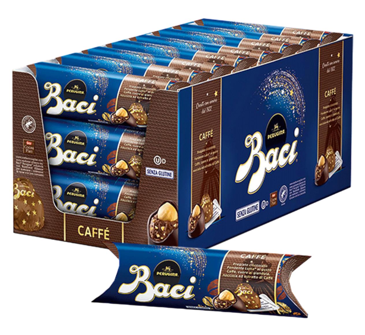 Baci Perugina al Caffe Avvolgente Praline di Cioccolato Fondente Extra con Nocciole e Estratto di Caffe 21 Tubi 37,5gr con 5 TUBI OMAGGIO DA 125G
