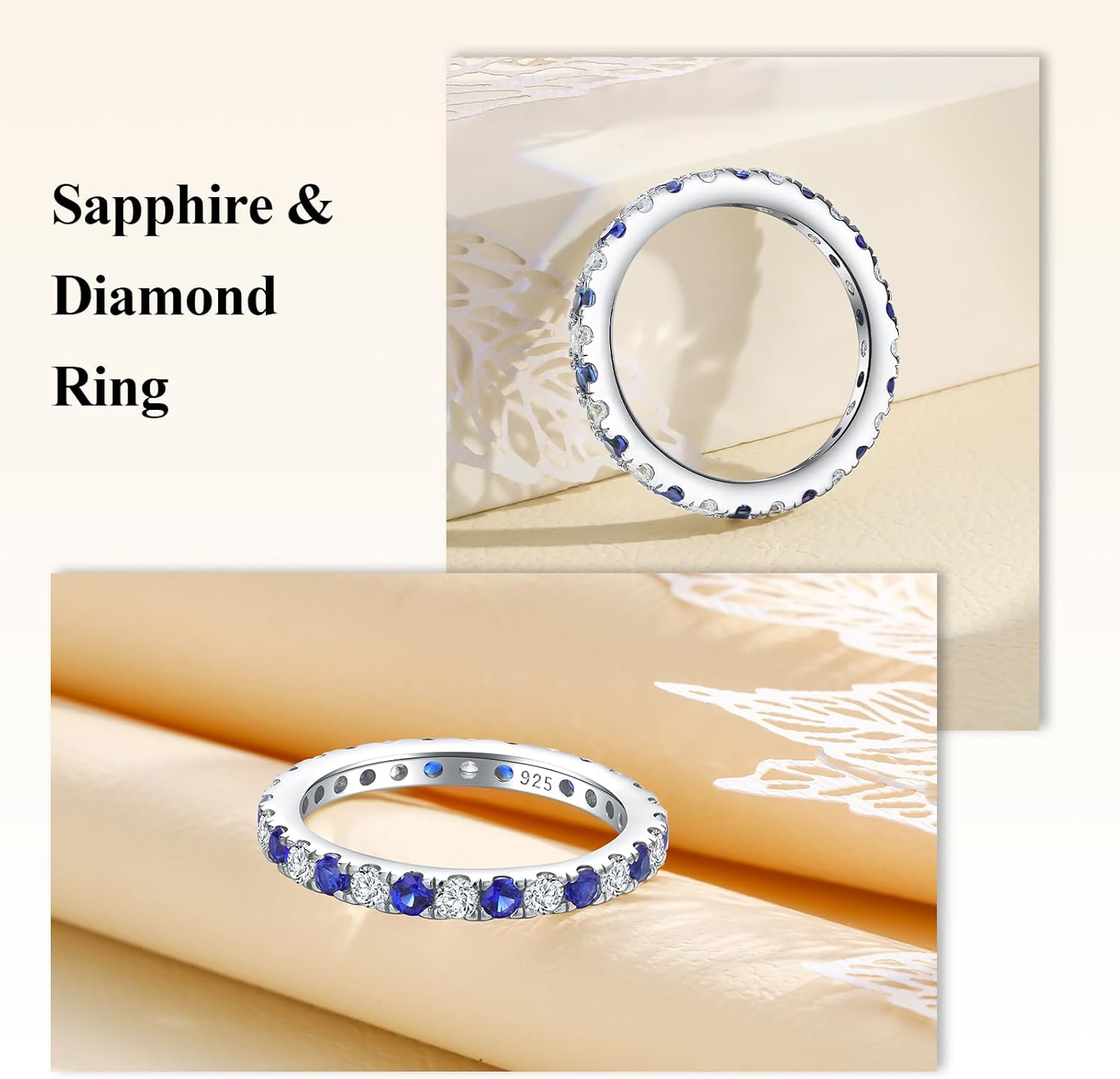 Full Eternity Band 2.4mm Wide Sterling Silver or Gold Color Stackable Birthstone and CZ Anniversary Bands Wedding Ring for Men Women, Comfort fit and Hypoallergenic
