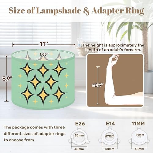 Miniatura 2 de Drum Lampshade Mid Century Vintage 1950s Modern Retro Geometric Lattice Star Motifs Medium Lamp Shade Replacement Linen Fabric Lampshades for