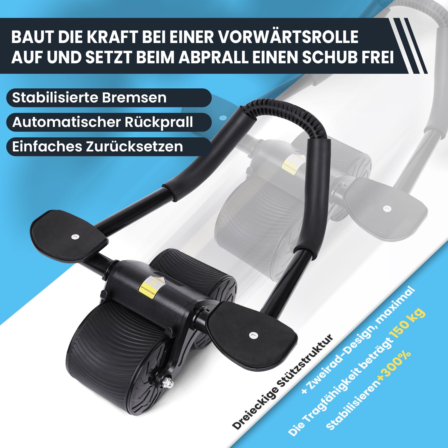 Roue abdominale à rebond automatique - Roue d'exercice 4D pour abdominaux - Avec support du coude - Appareil d'entraînement des abdominaux