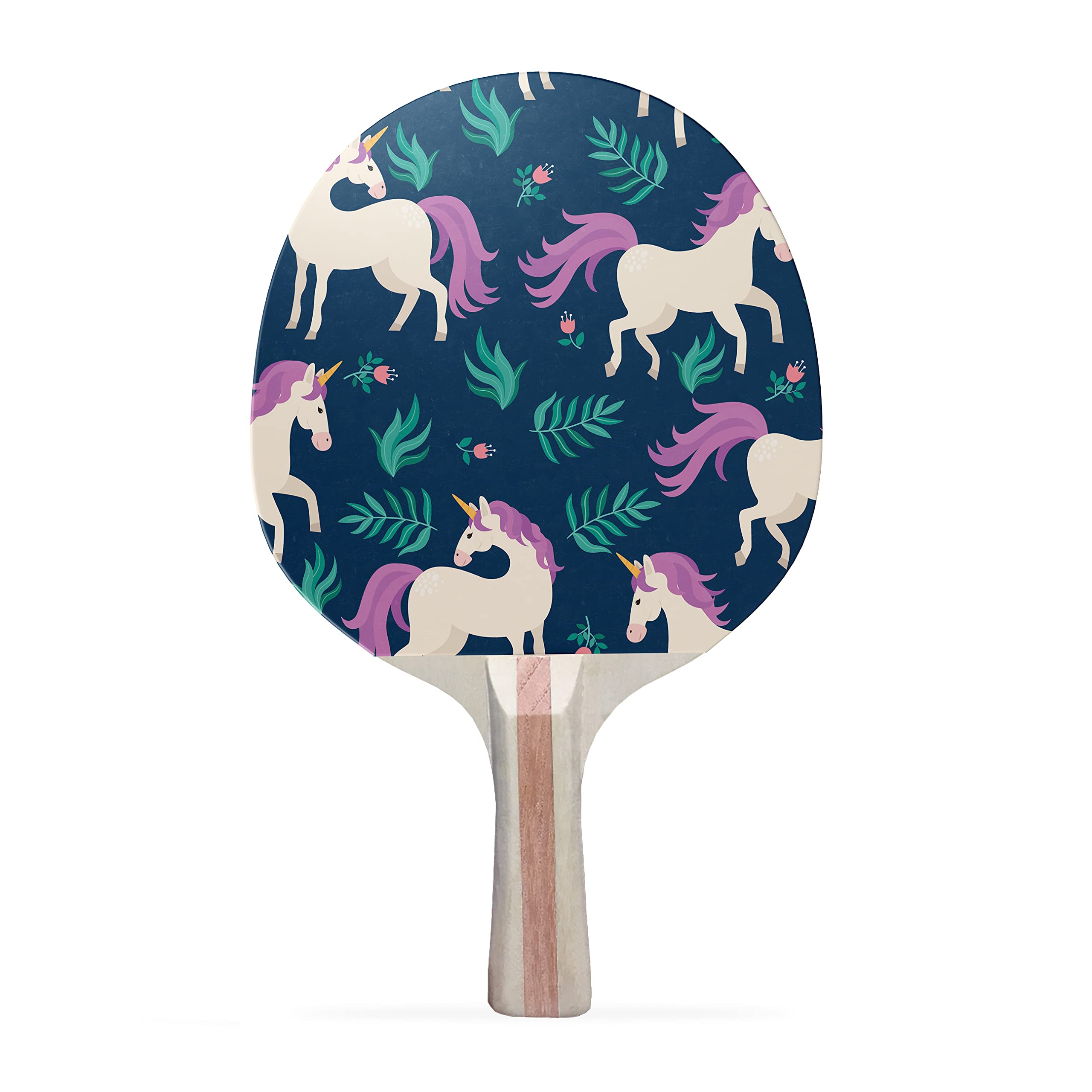 TigerTail Sports Unicorn Pattern Colorful Design Ping Pong Paddle, Premium 5 Ply Table Tennis Racket (Black on Back)