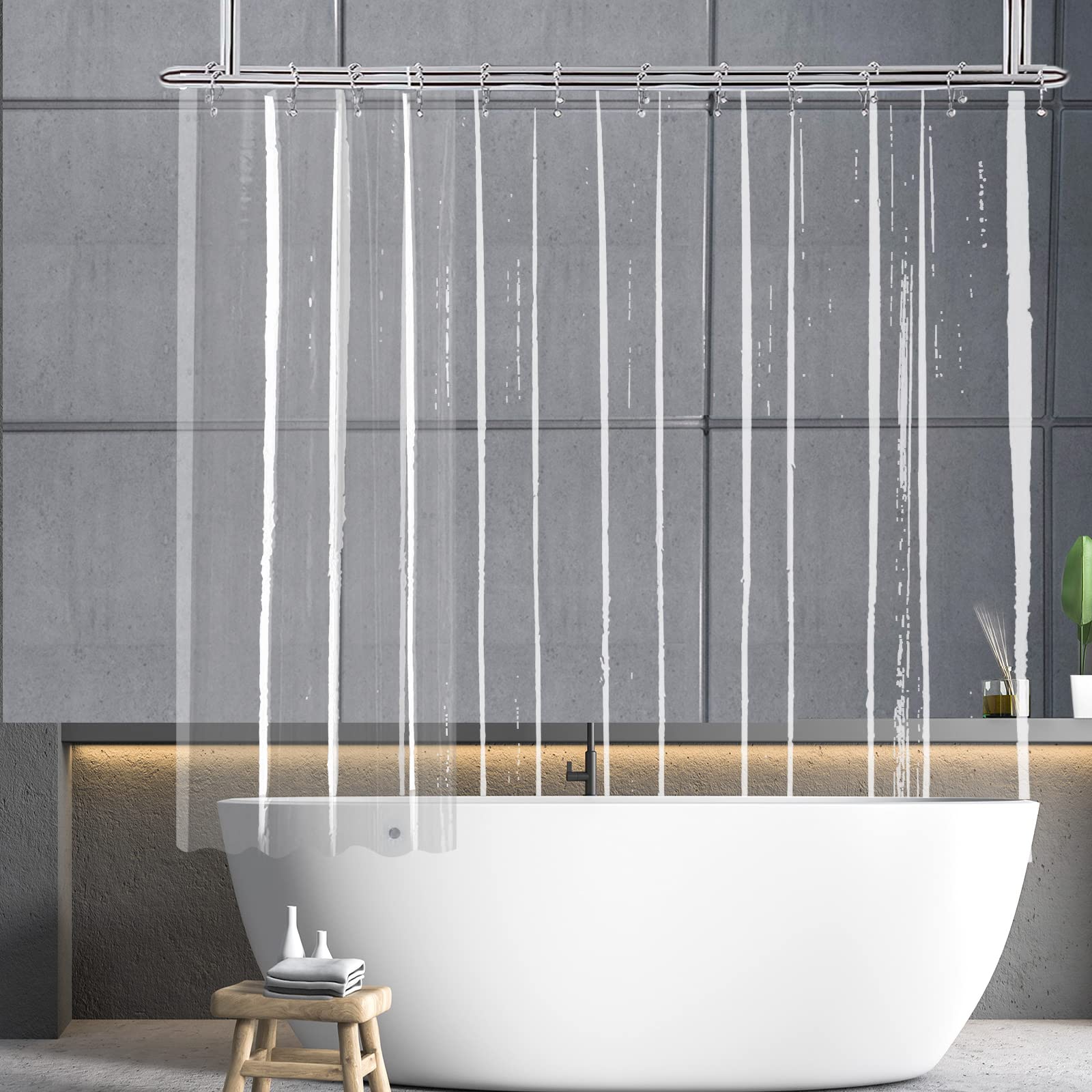 YISURE Doublure de rideau de douche extra large et courte de 274,3 x 152,4 cm avec 5 aimants, en plastique PEVA imperméable transparent pour baignoire à pattes