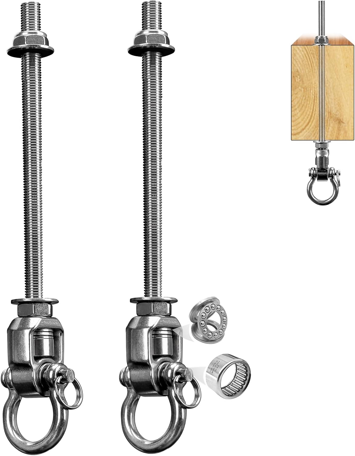 4-Pack Heavy Duty Swing Hangers with Bearings- 304 Stainless Steel Swing Set Brackets, 1500LB Capacity for Porch Swings, Hanging Chairs, Punching Bags, Gym Equipment