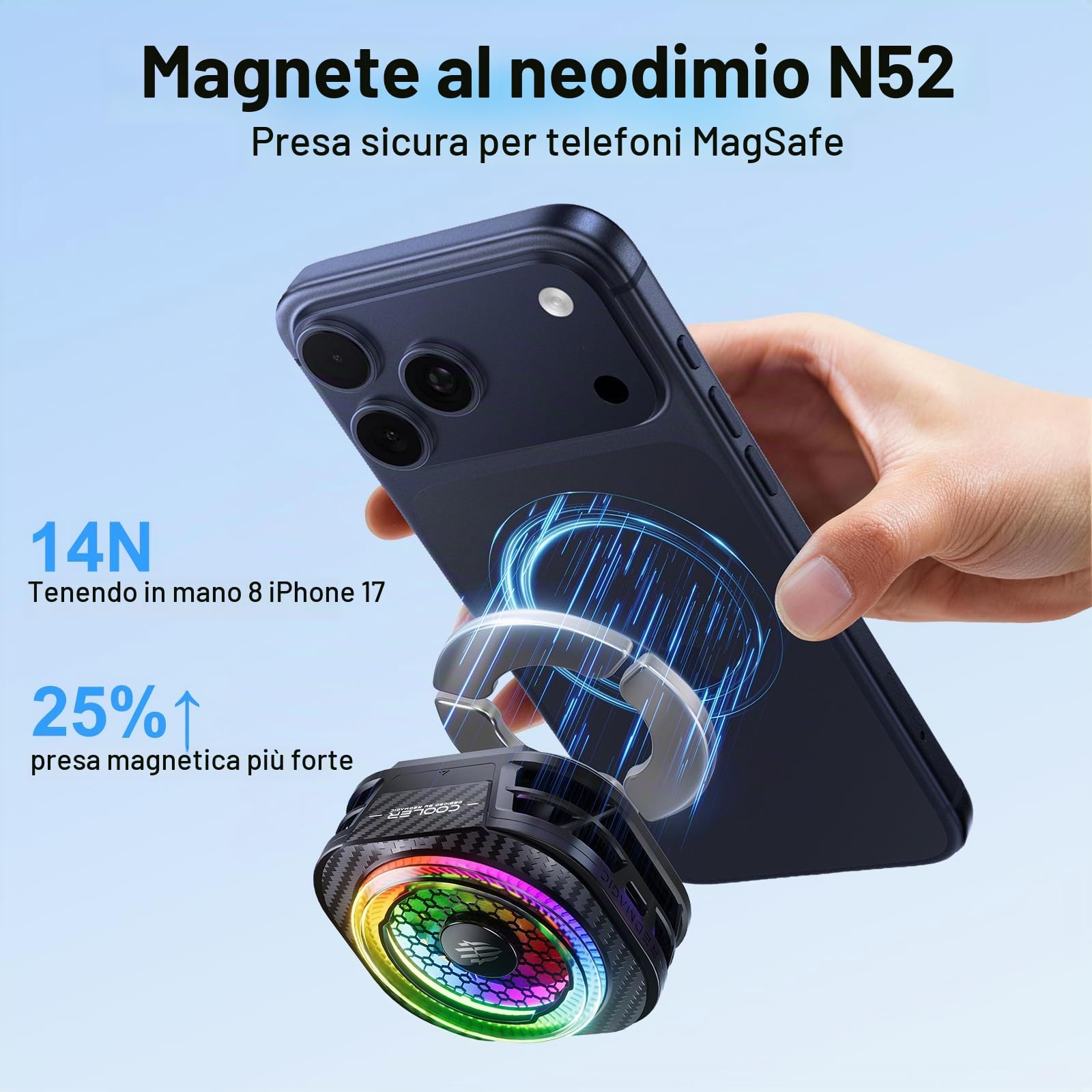 REDMAGIC 8Pro Raffreddatore Magnetico per Cellulari Gaming Ventola Telefono | 36W Radiatore Phone Cooler Luce RGB con Clip con Braccio Magico e Treppiede per iPhone Serie Magnetica/Android/Tablet/iPad