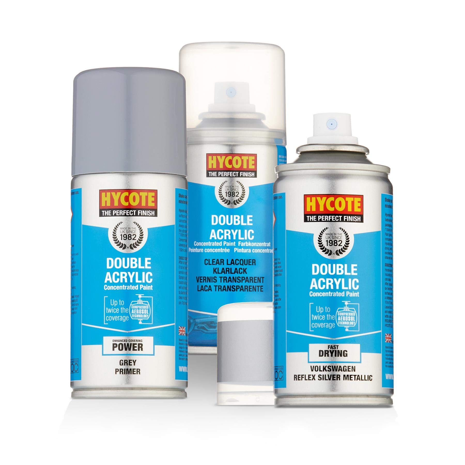 Hycote Spray Paint VW Reflex Silver Metallic Paint 150ml + Grey Primer & Lacquer