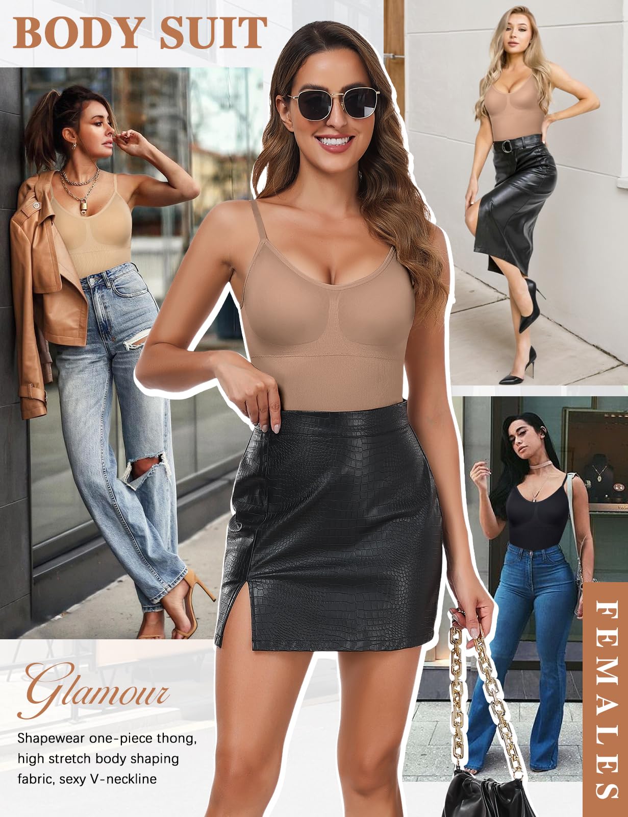 Tuopuda Body Contenitivo Modellante Donna Body Shaper Perizoma Bodysuit Guaina Contenitiva Shapewear Intimo Snellente Pancia Piatta Dimagrante Shaping con Reggiseno Spallino Regolabile