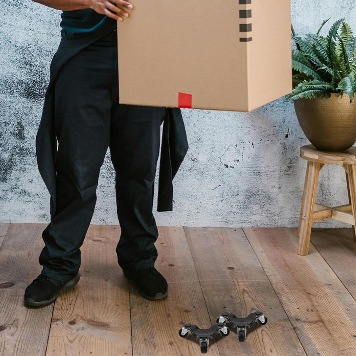 HOMSFOU Möbelroller mit Rädern für Schwere Möbel und Elektrogeräte und Abschwarz 4 Stück Gerätewagen aus Kohlenstoffstahl in Büro und Zuhause