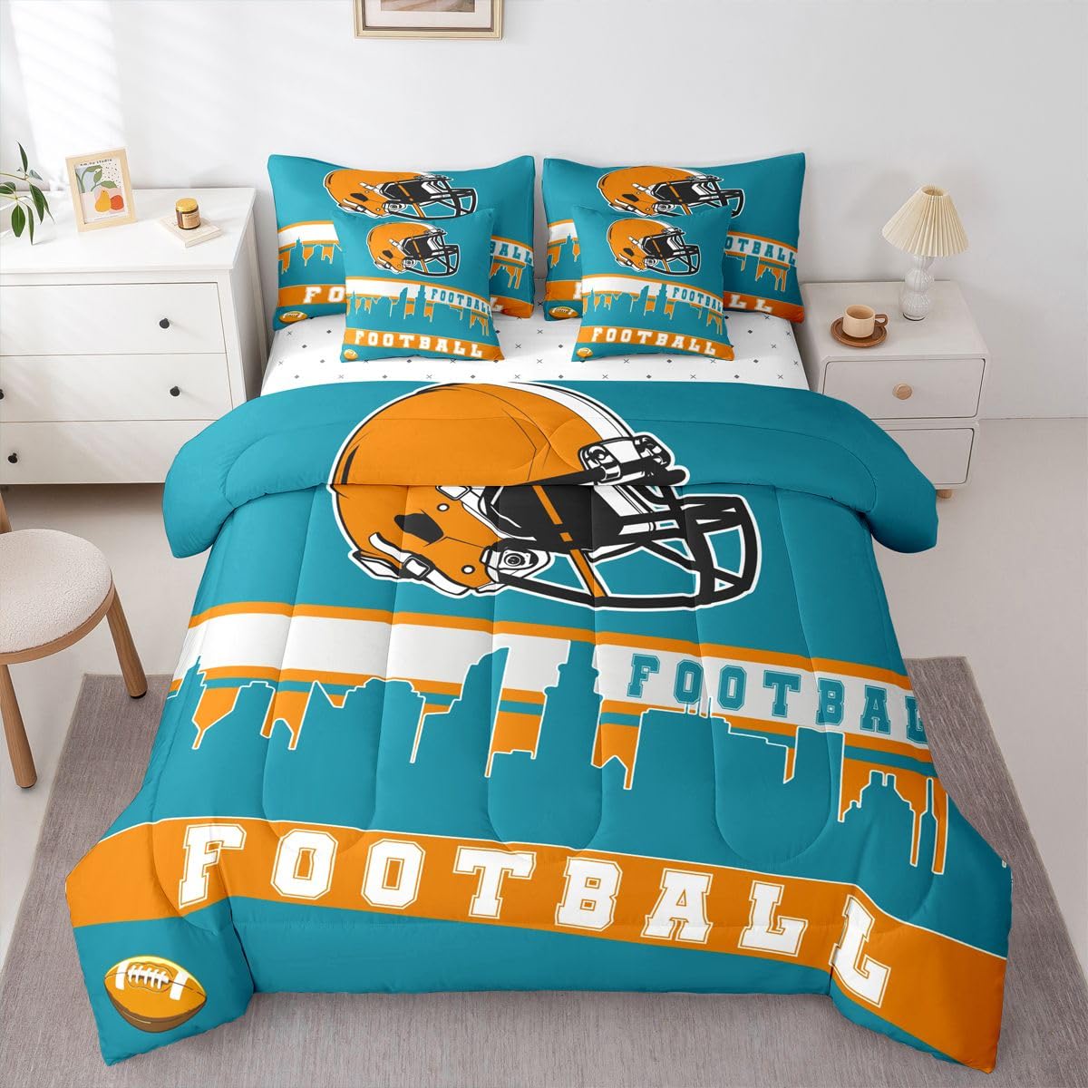 Erosebridal Football 7 Pcs Comforter Set Football City Bedding Full