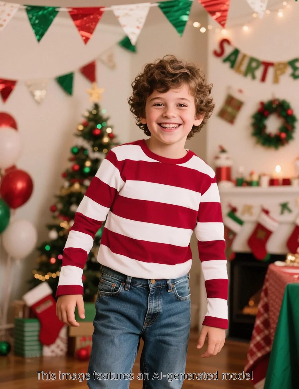 COSLAND Boys and Toddlers' Long Sleeve Striped T-Shirt, Cotton, Kids' Crew Neck Tee, 2T-Large