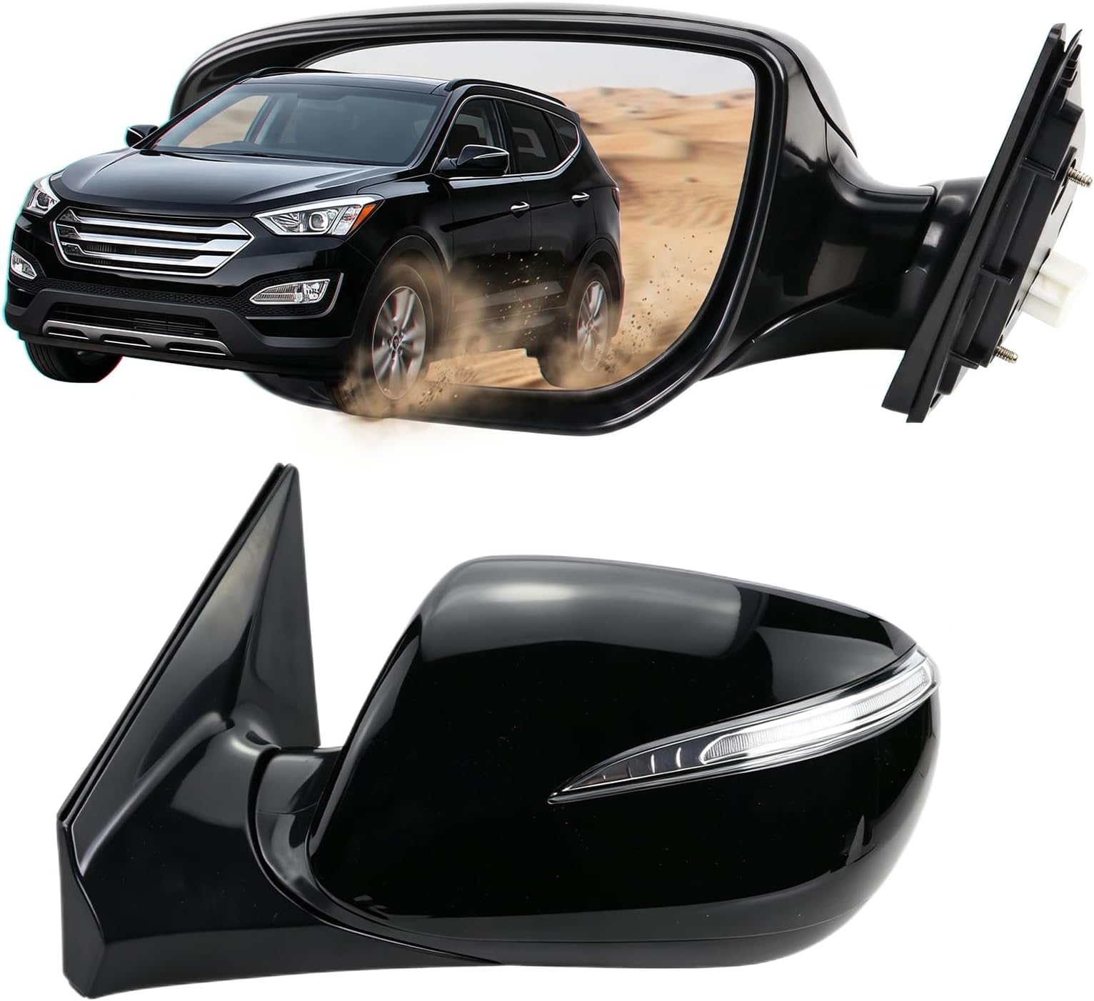 Left Driver Side Mirror Compatible With 2013 2014 2015 2016 2017 2018 Hyundai Santa Fe Sport With Manual Folding Power Glass Heated With Turn Signals Black Replace#HY1320201(6 Pins)