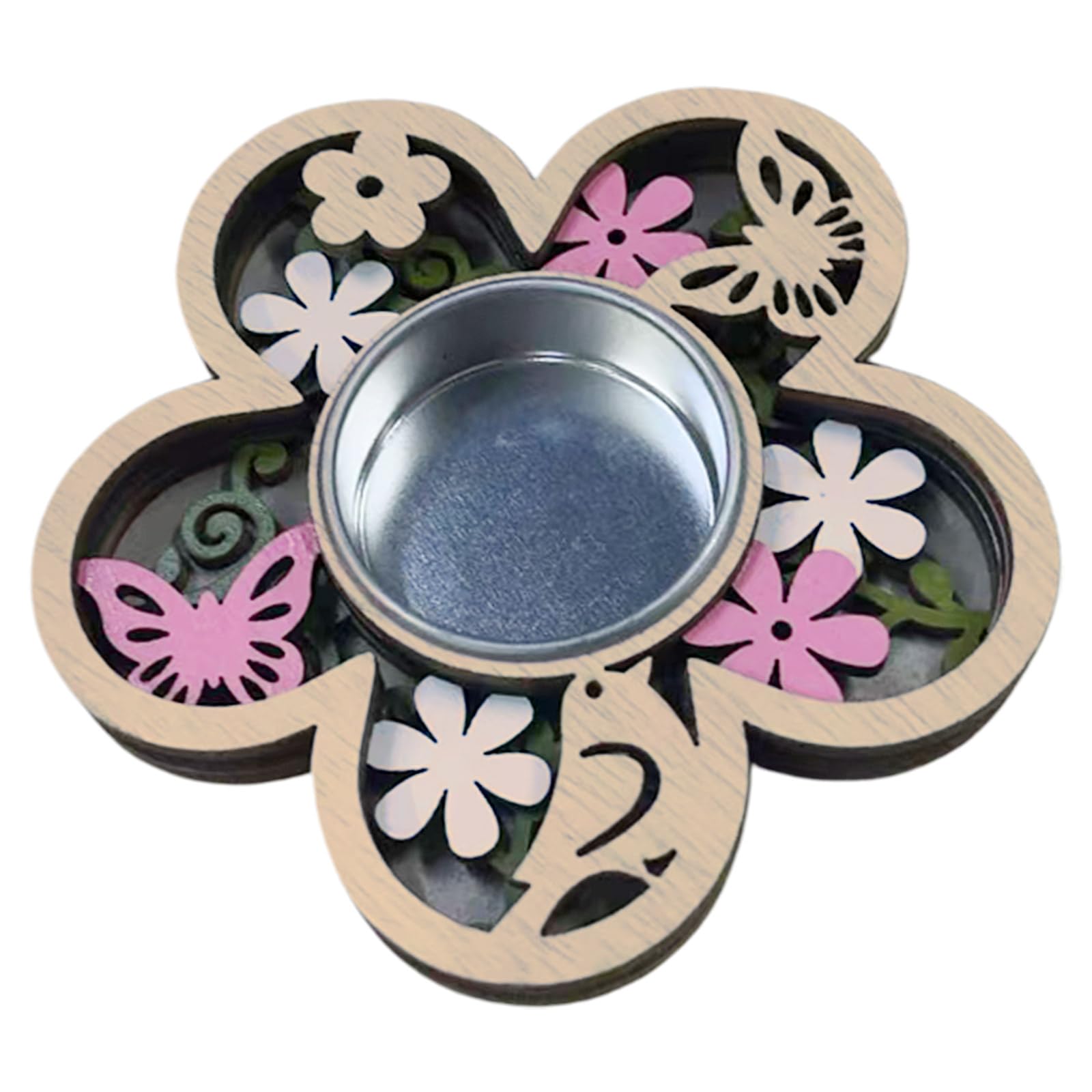 Osniyaw Flowers Wooden Tea Light Holder Candlestick With Intricate And Butterfly Motifs Elegant For Seasonal Decoration Wooden Tea Light Holder