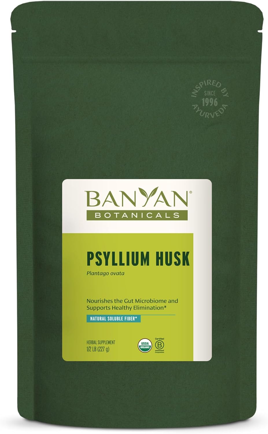 Banyan Botanicals Psyllium Husk – Organic Whole Husk Fiber – Natural Prebiotic & Source of Dietary Fiber – Supports Healthy Gut Microbiome & Metabolism* – 1/2 lb. – Non-GMO Sustainably Sourced Vegan