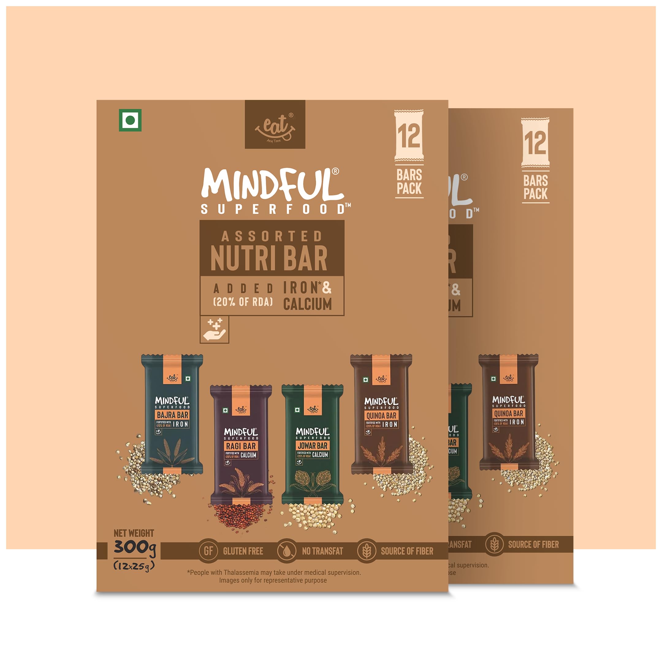 Mindful Healthy Assorted Millet Energy Bar | Gluten Free & High Fiber | Energy Bar Sugar Free | High Protein Bar | Healthy Bar & Breakfast Protein Bar | Millet Bar/Energy Bar-300gm (24pcs of 25gm)