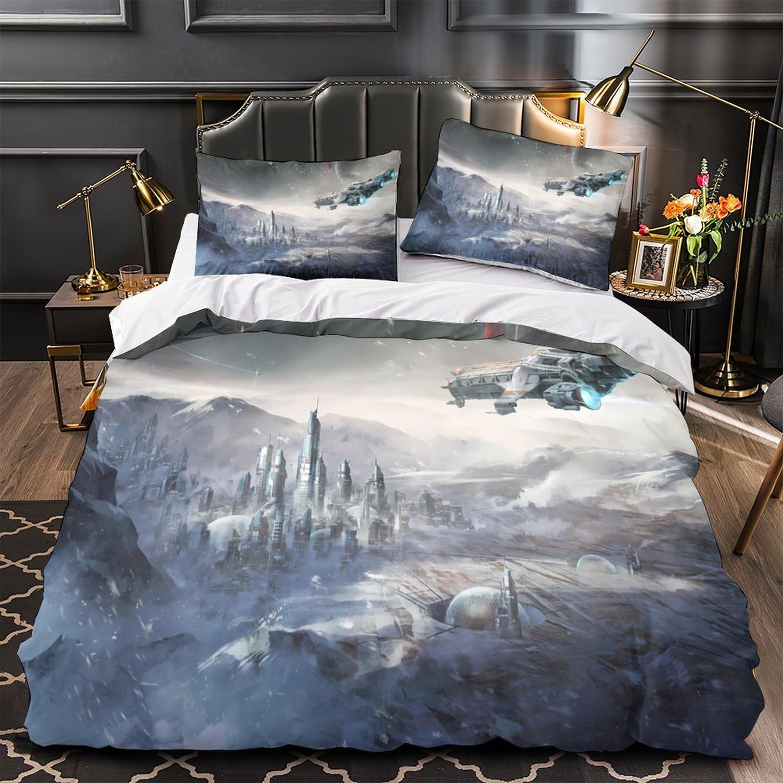 Housse de couette imprimé 3D pierres de spa 220x240cm parure de lit king en microfibre