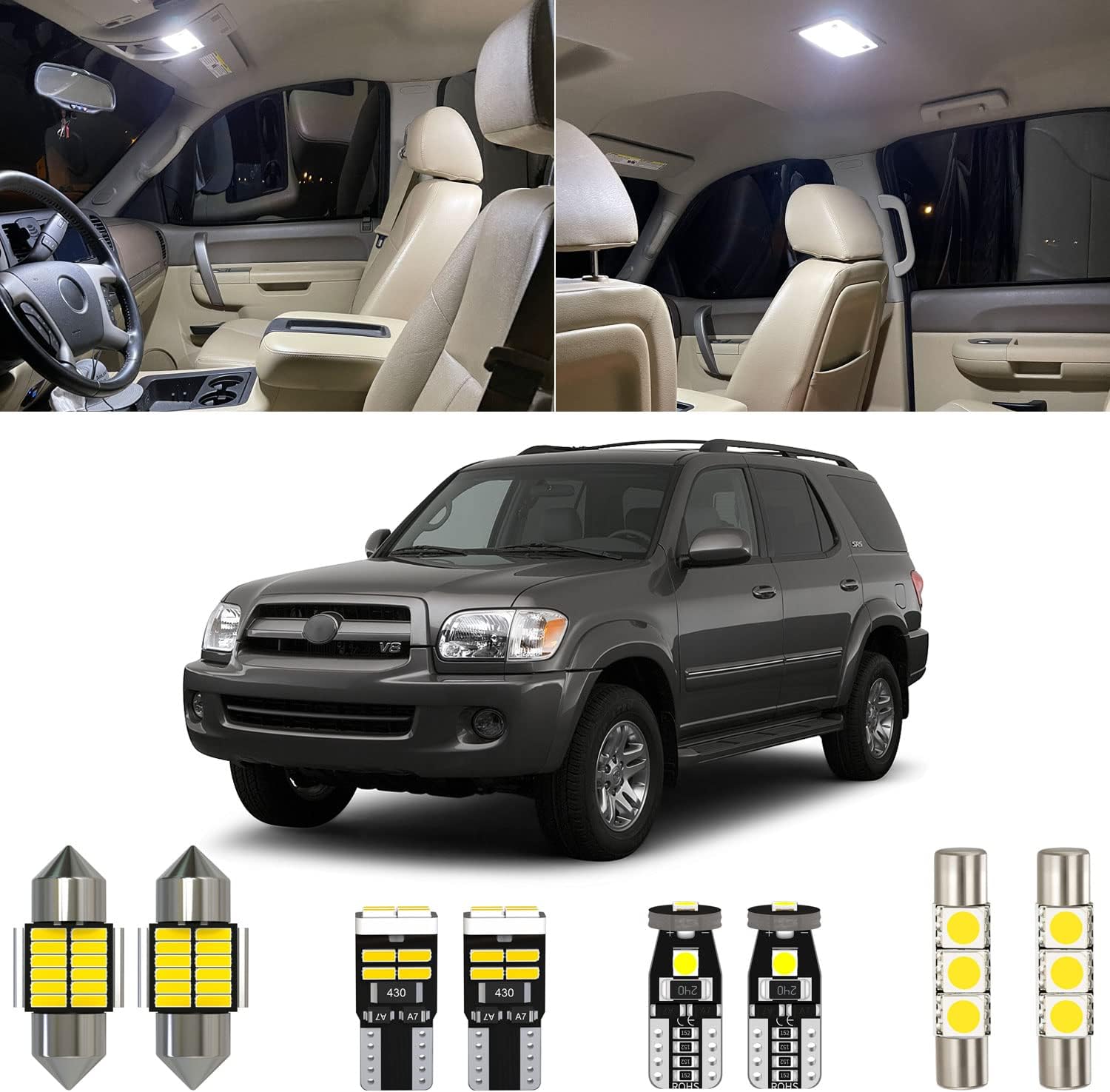 Xpismii 18 Piece 6000K White Sequoia Interior LED Light Kit Package Replacement for Toyota Sequoia 2001 2002 2003 2004 2005 2006 2007, with Placement Diagram and Install Tool