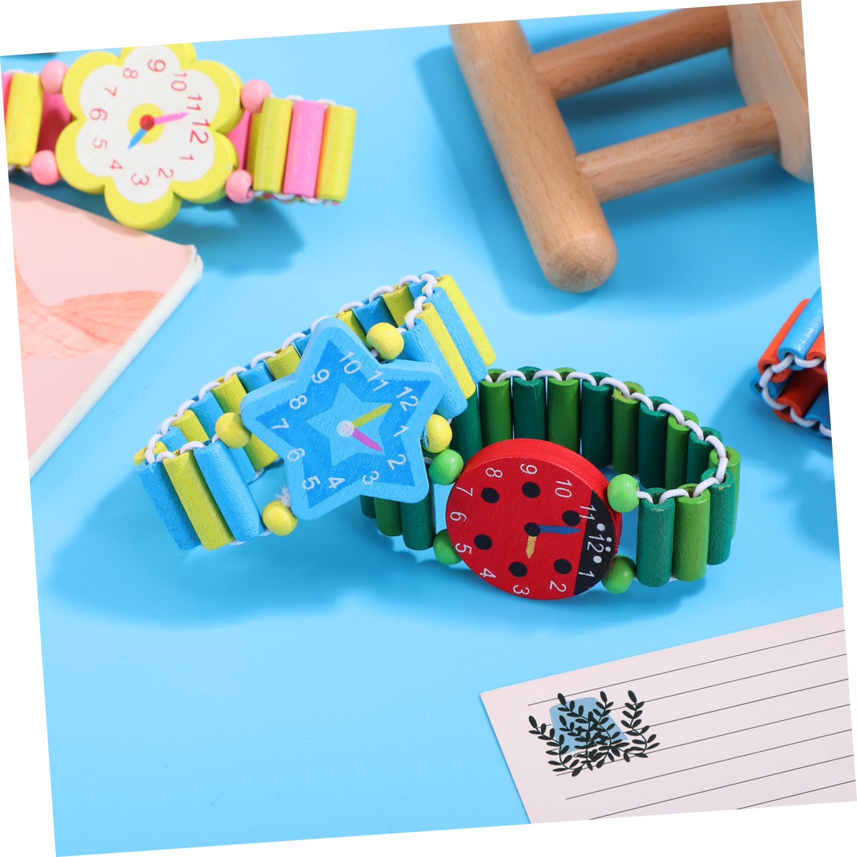 Holibanna 4 Piezas Reloj de Madera para Pulsera de Dibujos Animados Juguete Creativo