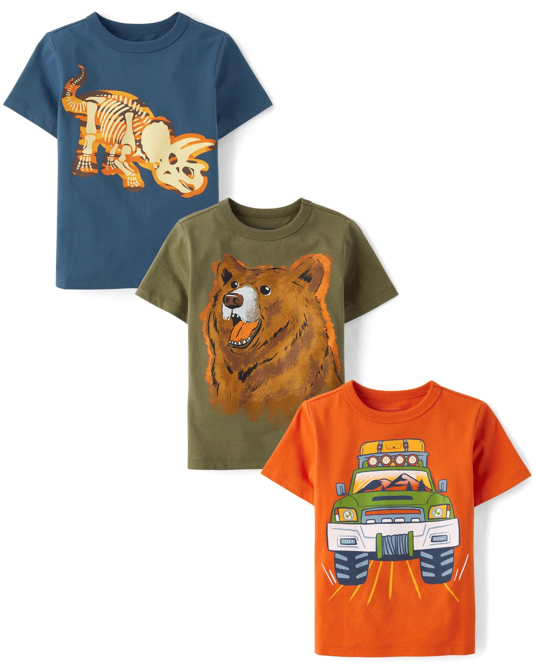 The Childrens Place Baby Boys and Toddler Dino Animals Sharks Short Sleeve Graphic T-Shirts 3 Pack