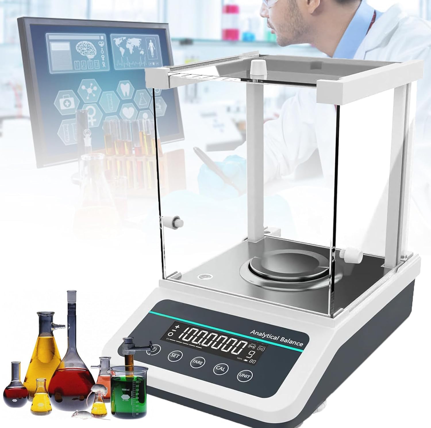 Laboratoryjna waga analityczna, wysoka precyzja waga laboratoryjna, automatyczna kalibracja wewnętrzna, do laboratorium, biżuteria (120g)