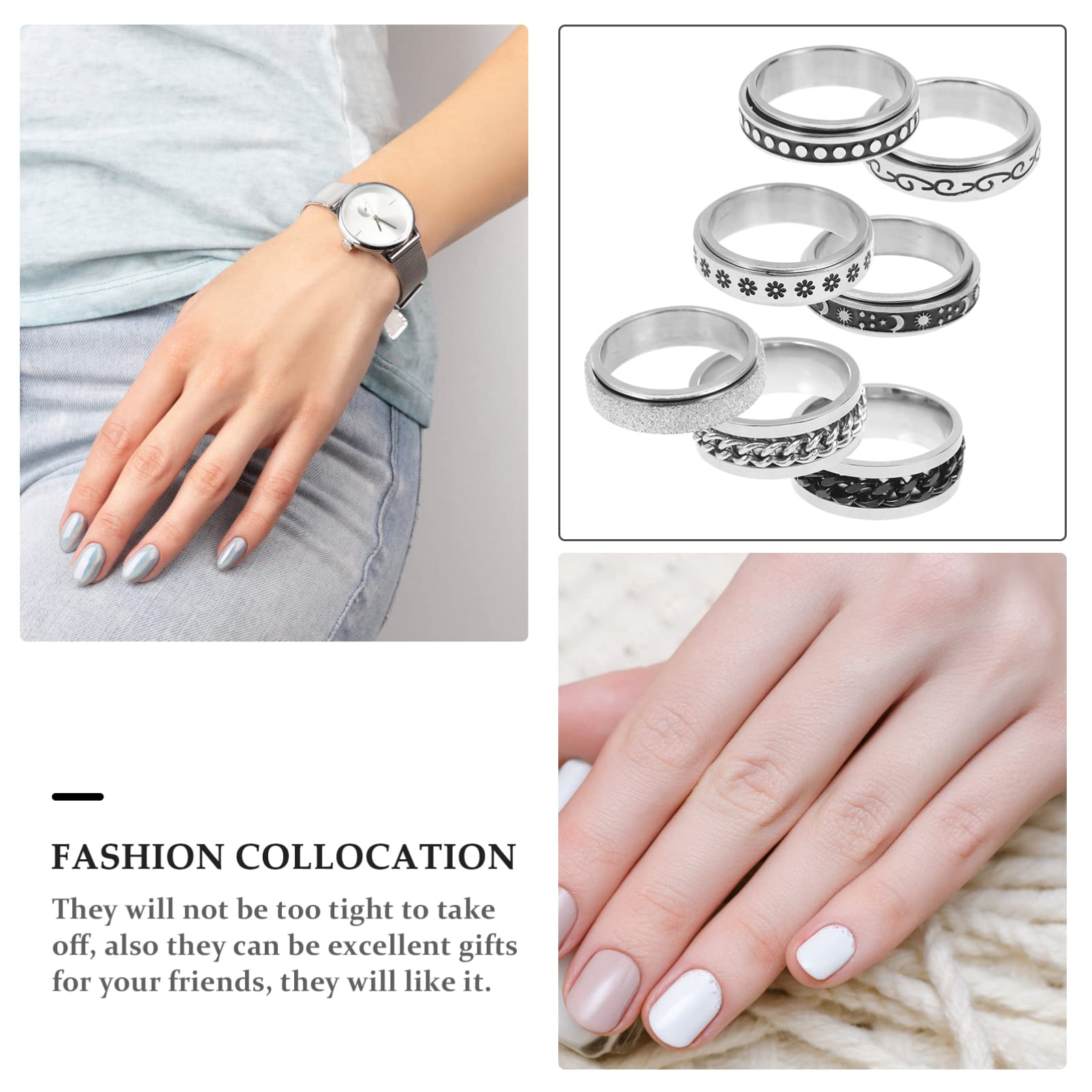 FOMIYES 2sets Fidget Ring Rotatable Ring for Men/Women Titanium Steel Finger Jewelry 7pcs*2