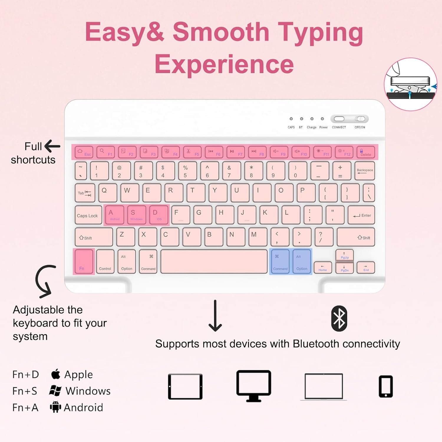 MMK for iPad 11th 10th Generation Case with Keyboard (2022, 10.9"), Wireless Detachable Keyboard, Pencil Holder for iPad 11 inch (A16 2025), 10th Gen (10.9 Inch 2022) Pink - Image 5