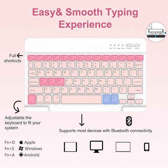 MMK for iPad 11th 10th Generation Case with Keyboard (2022, 10.9), Wireless Detachable Keyboard, with Pencil Holder for iPad 11 inch (A16 2025), 10th Gen (10.9 Inch 2022) Pink