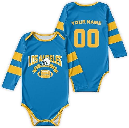 Sfodcovy Ropa de bebé personalizada de manga larga de fútbol ropa de bebé recién nacido, número de nombre personalizado, regalos de bebé niño niña