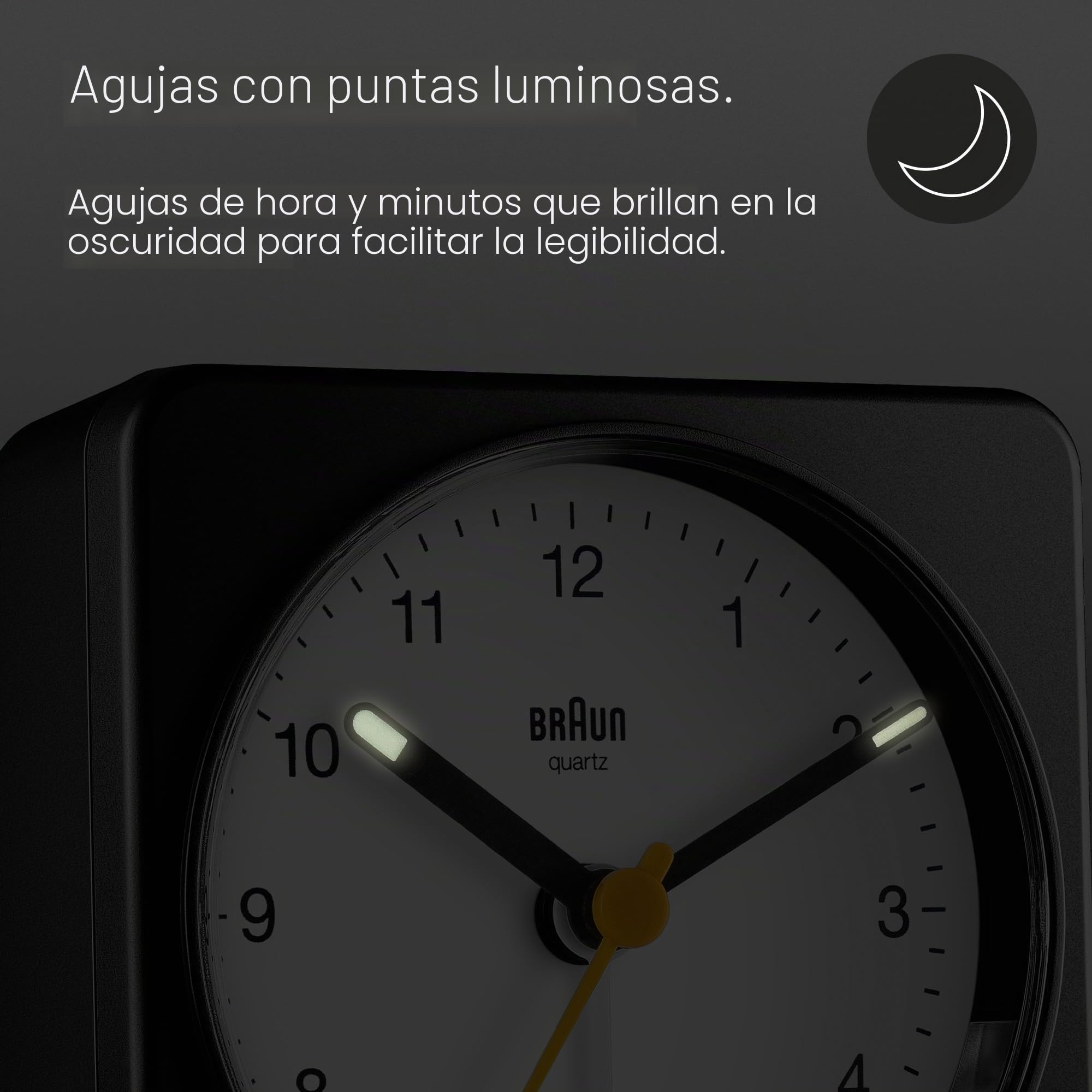 Braun Classic Analogue Alarm Clock with Snooze and Light, Quiet Quartz Sweeping Movement, Crescendo Beep Alarm in Black and White, Model BC03BW.