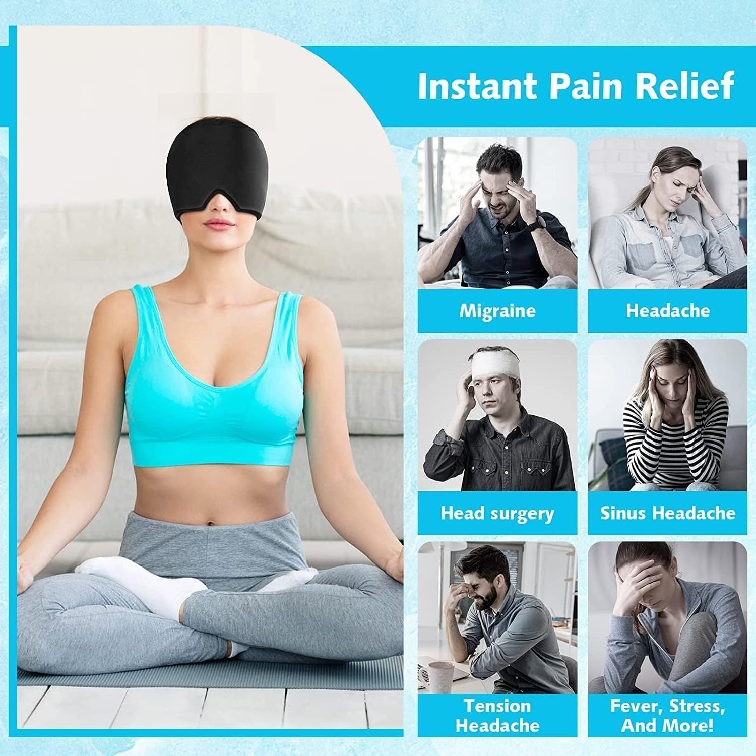 iYOGIzz Migraine Relief Cap with Hot & Cold Therapy | Thermax Gel Ice Head Wrap for Headache & Stress Relief | Reusable Cooling Migraine Cap for Men & Women | 360° Compression Comfort Hat 4