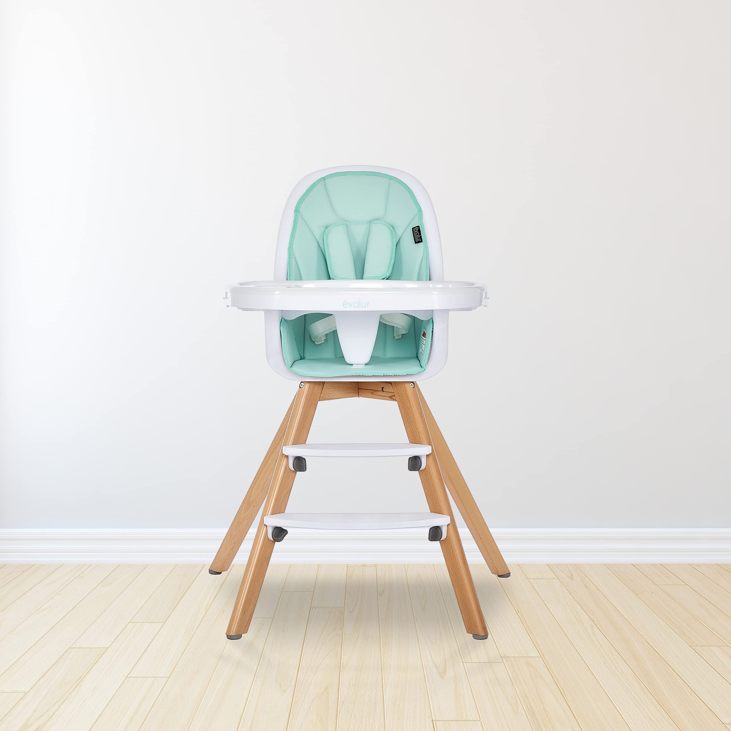 Evolur Zoodle 2-in-1 High Chair I Booster Feeding Chair I Modern Design I Toddler Chair I Removable Cushion I Adjustable Tray I Baby, Infant, and Toddler in Mint