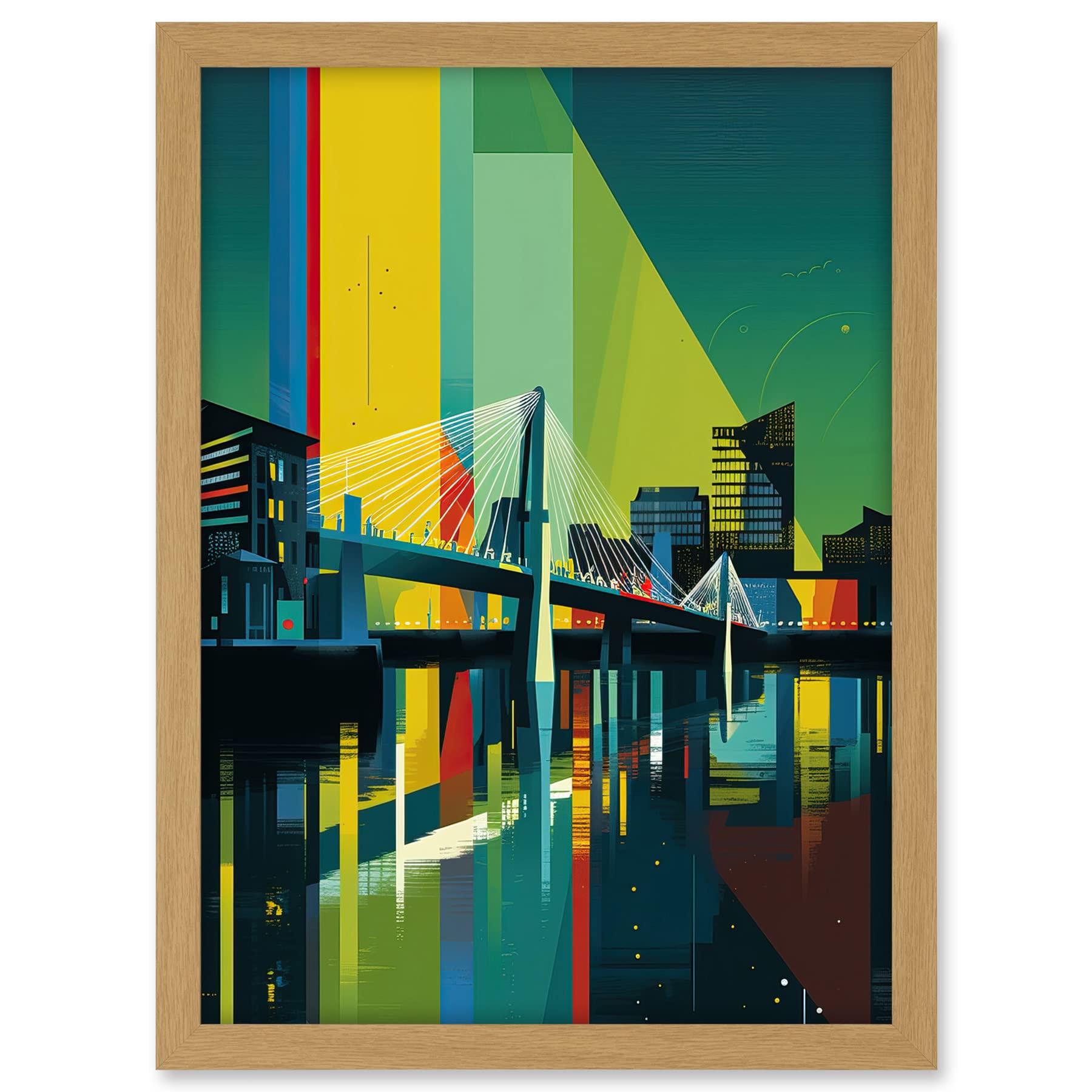 Artery8 Glasgow Bells Bridge Modern Geometric Cityscape Artwork Framed A3 Wall Art Print