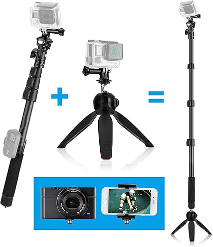 Amazon Pokanic 3イン1 伸縮式ポール 三脚 調節可能スタンドマウント 16 47インチ ベースキット Gopro Hero Dji Osmo Sony Fdr X3000 Rx0 アクションカム カメラ 携帯電話 Iphone Galaxyと互換性あり Pokanic ウェアラブルカメラ用マウント部品