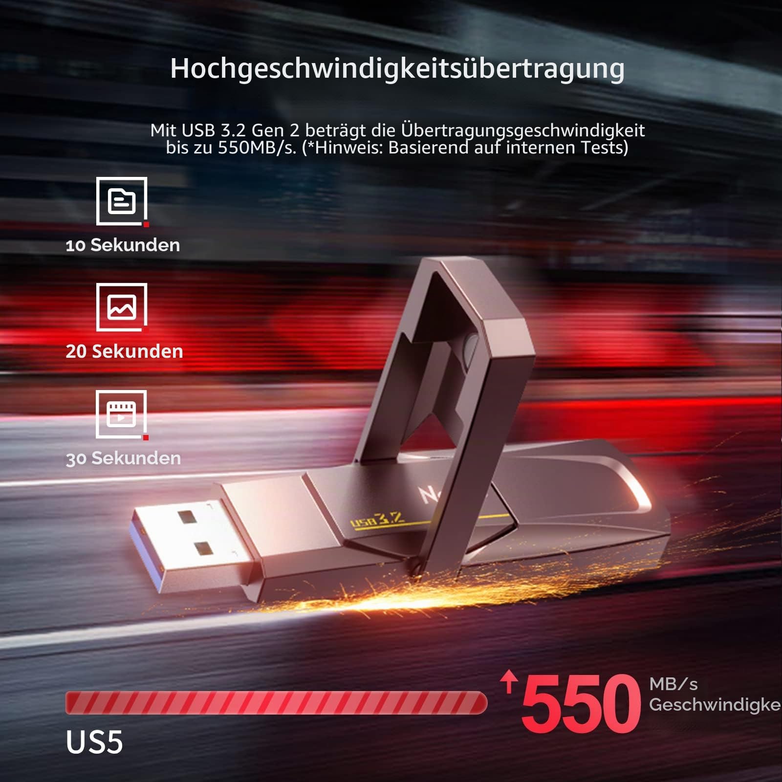 Netac US5 128GB Solid USB State Drive Externe tragbare SSD Typ-c und USB 3.2 Dual Interface Geschwindigkeit bis zu 550MB/s für Smartphone und Notebook Computer