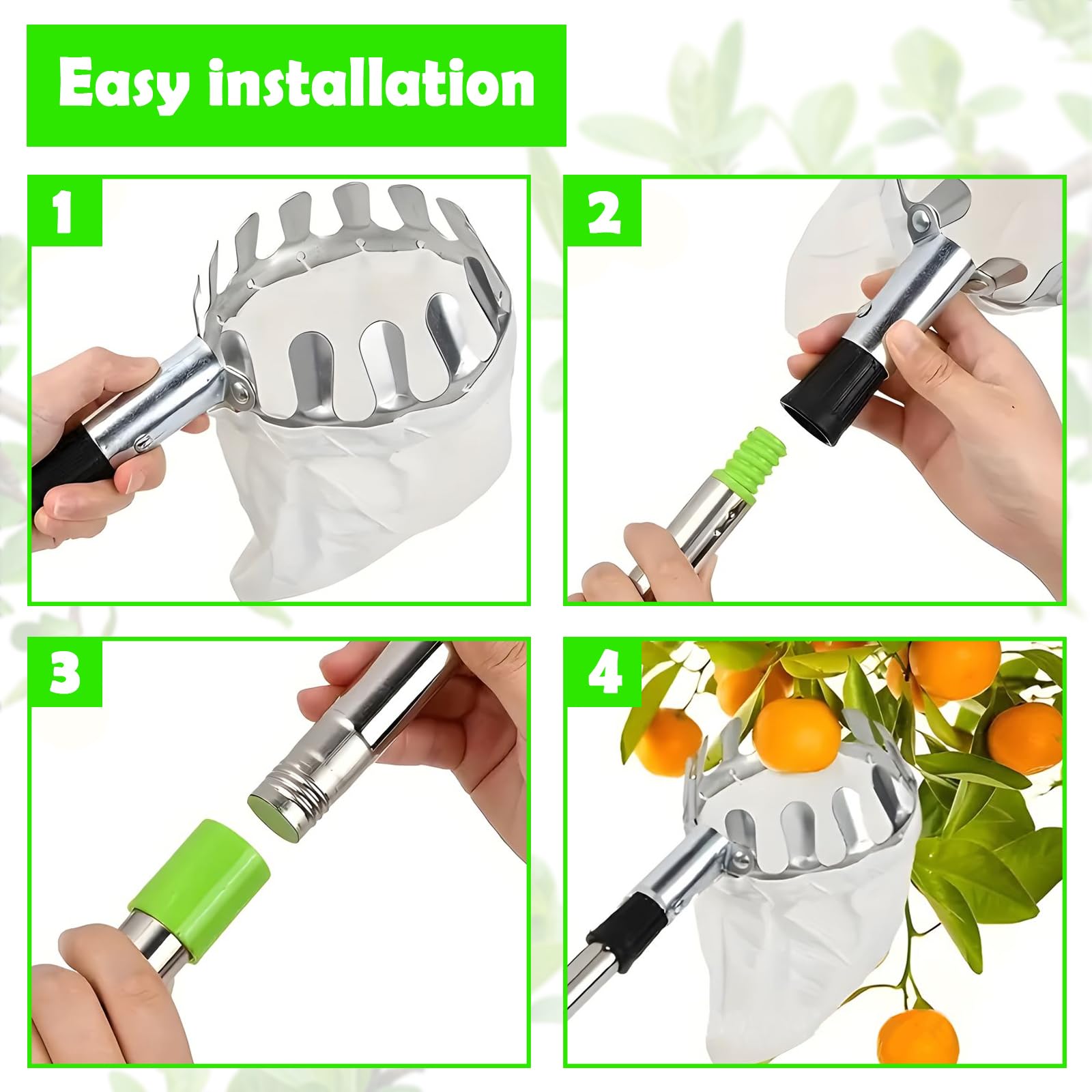 Raccogli frutta, 2,6 m, raccogli mele, aiuto per la raccolta di frutta, diametro 16 cm, manico telescopico in acciaio inox, lunghezza regolabile, facile da montare, adatto per raccogliere