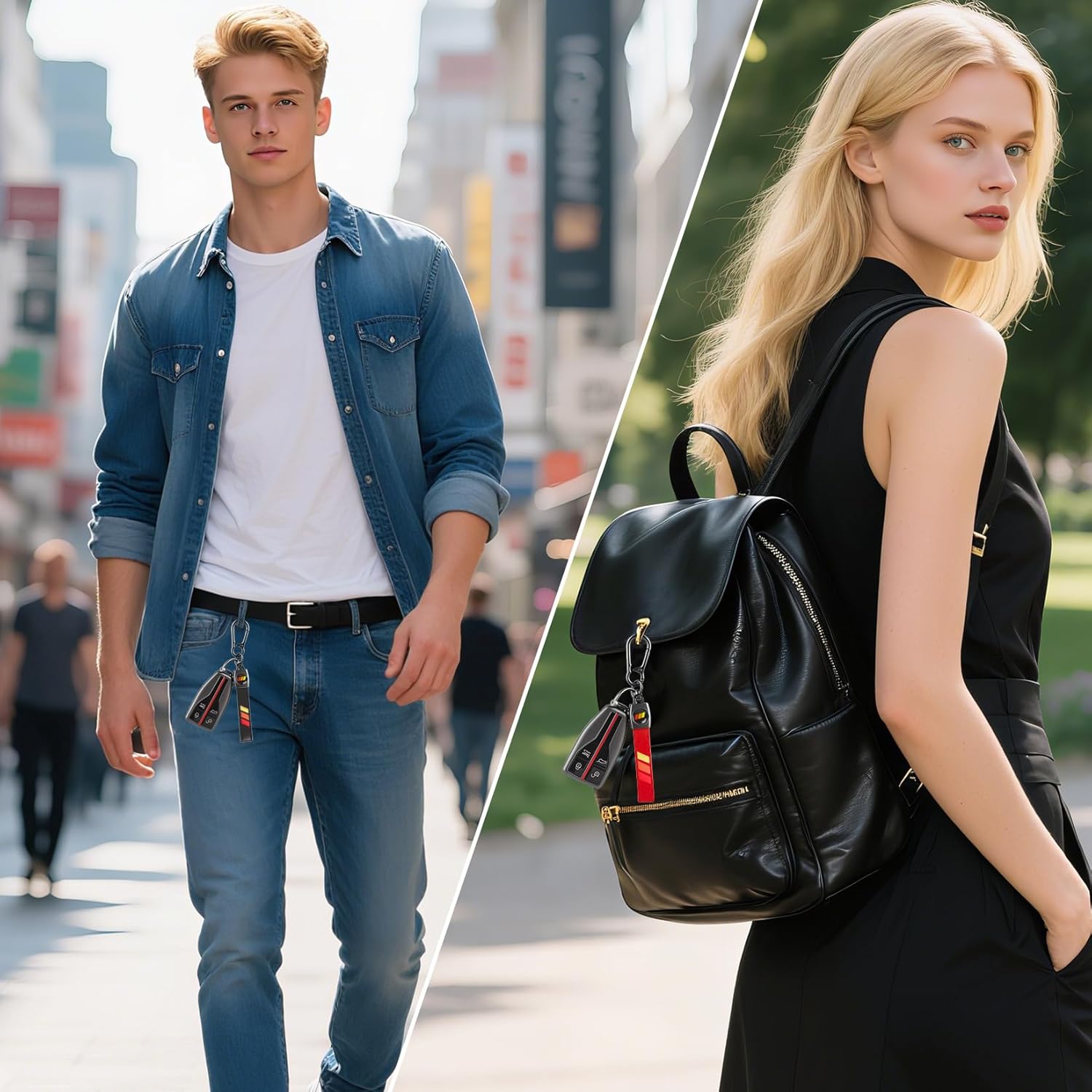 2 PCS Black and Red Leather Metal Car Keychain Cars Keyring Accessories - Image 6