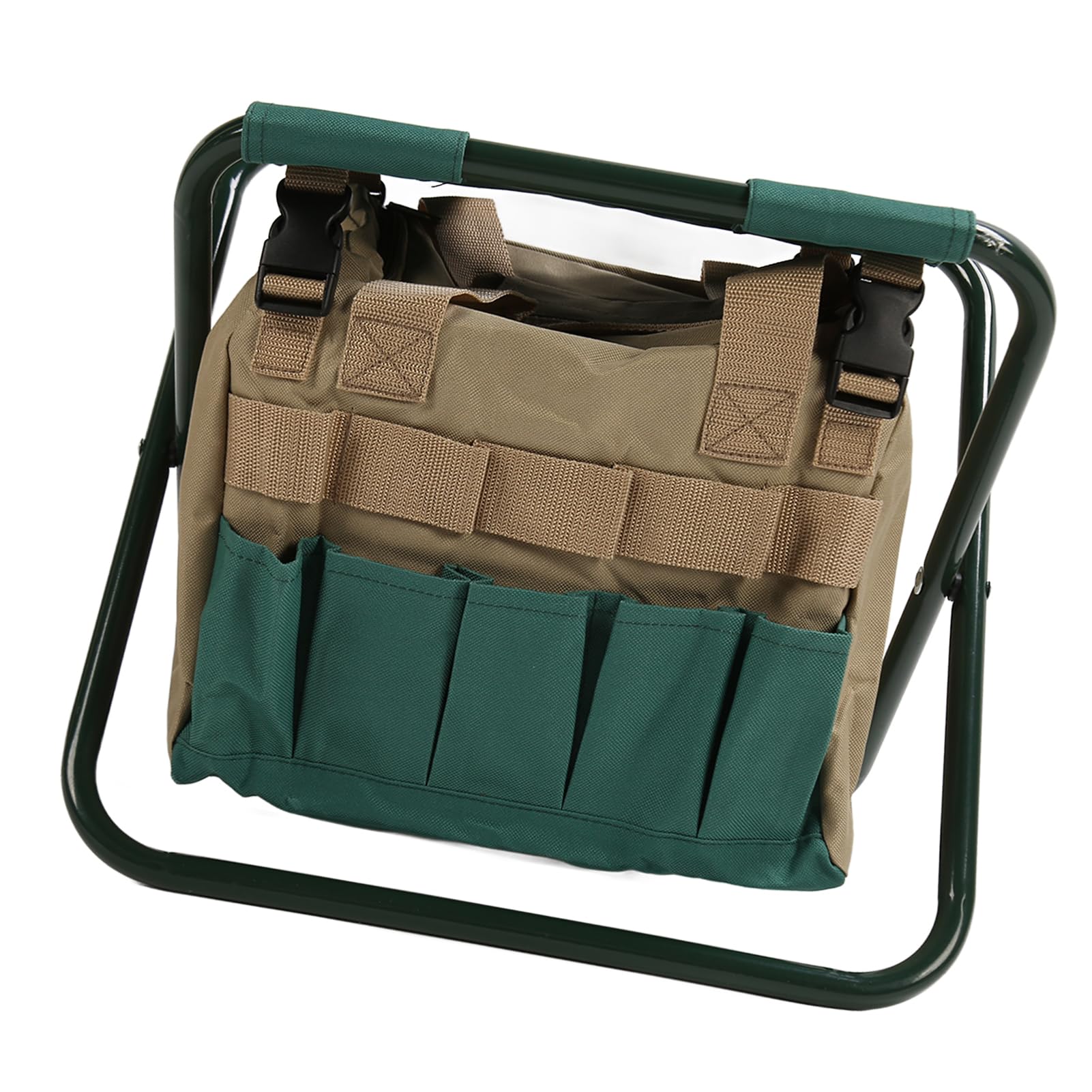 Sgabello zaino pieghevole per uso intensivo, sgabello da giardinaggio con sacca di stoccaggio staccabile, sedia da giardino portatile in tessuto Oxford 600D per piantagioni (verde)