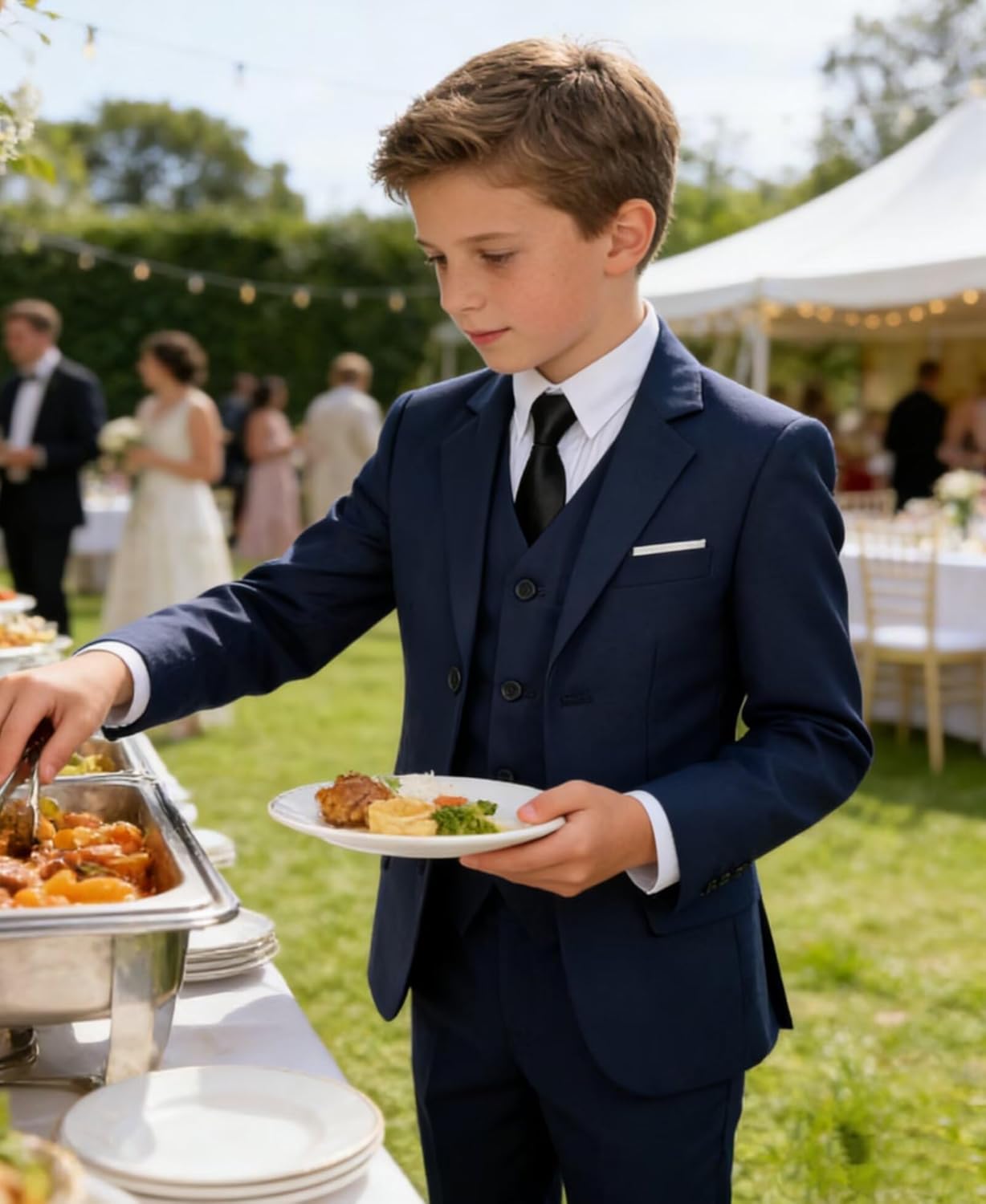 Boys Suits Kids Wedding Formal Suit Set Communion Tuxedo Easter Outfit 5 Piece Jacket Vest Pants Set with Shirt and Tie