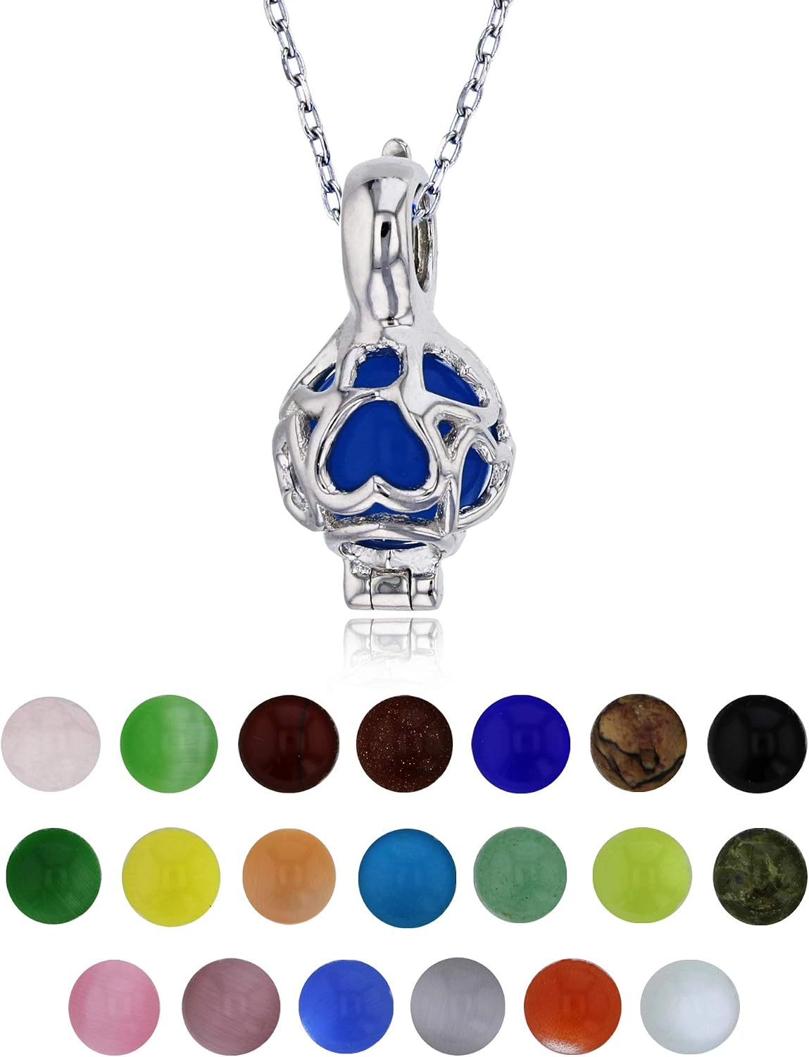 DECADENCE Sterling Silver Rhodium 21 Color Interchangeable Semi-Precious Gemstone Multi Hearts 13"+2" Necklace