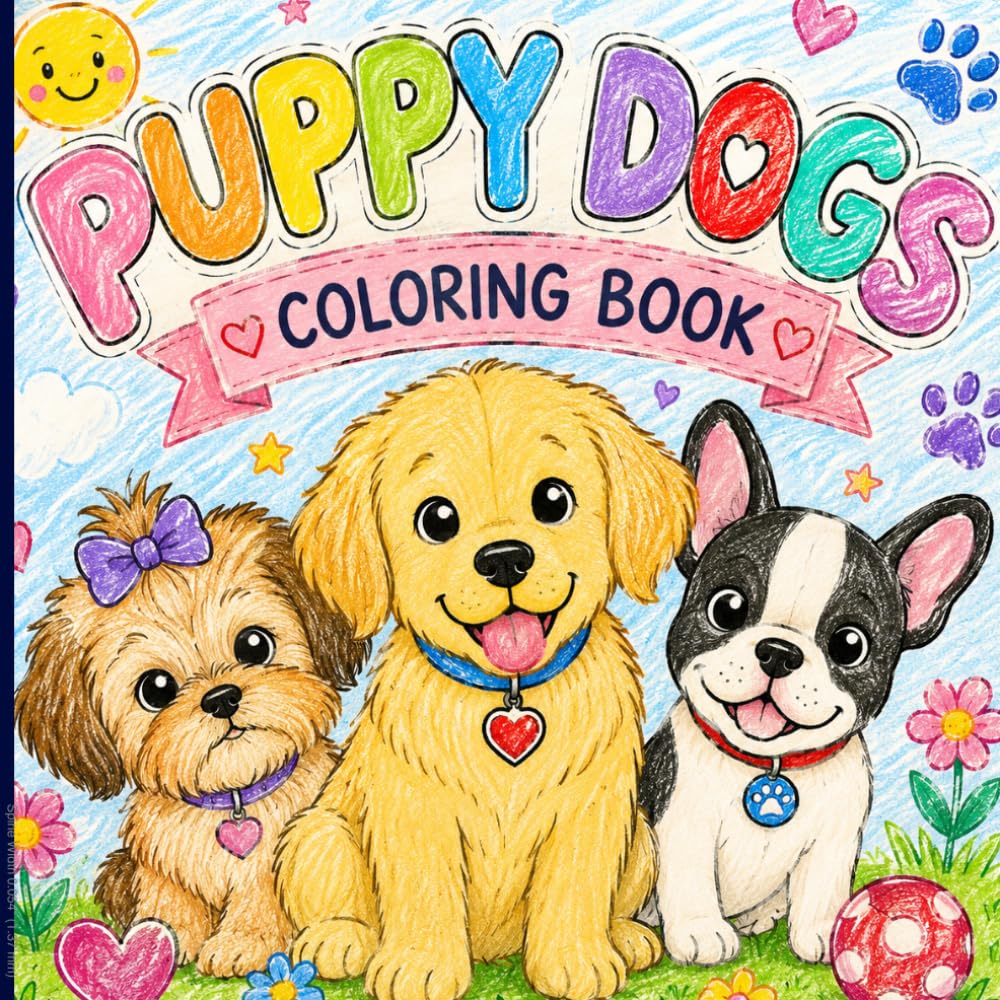 Puppy Dogs: Coloring Book: 24 Cute Puppy Pages with Easy and Detailed Designs for Kids Ages 6-10