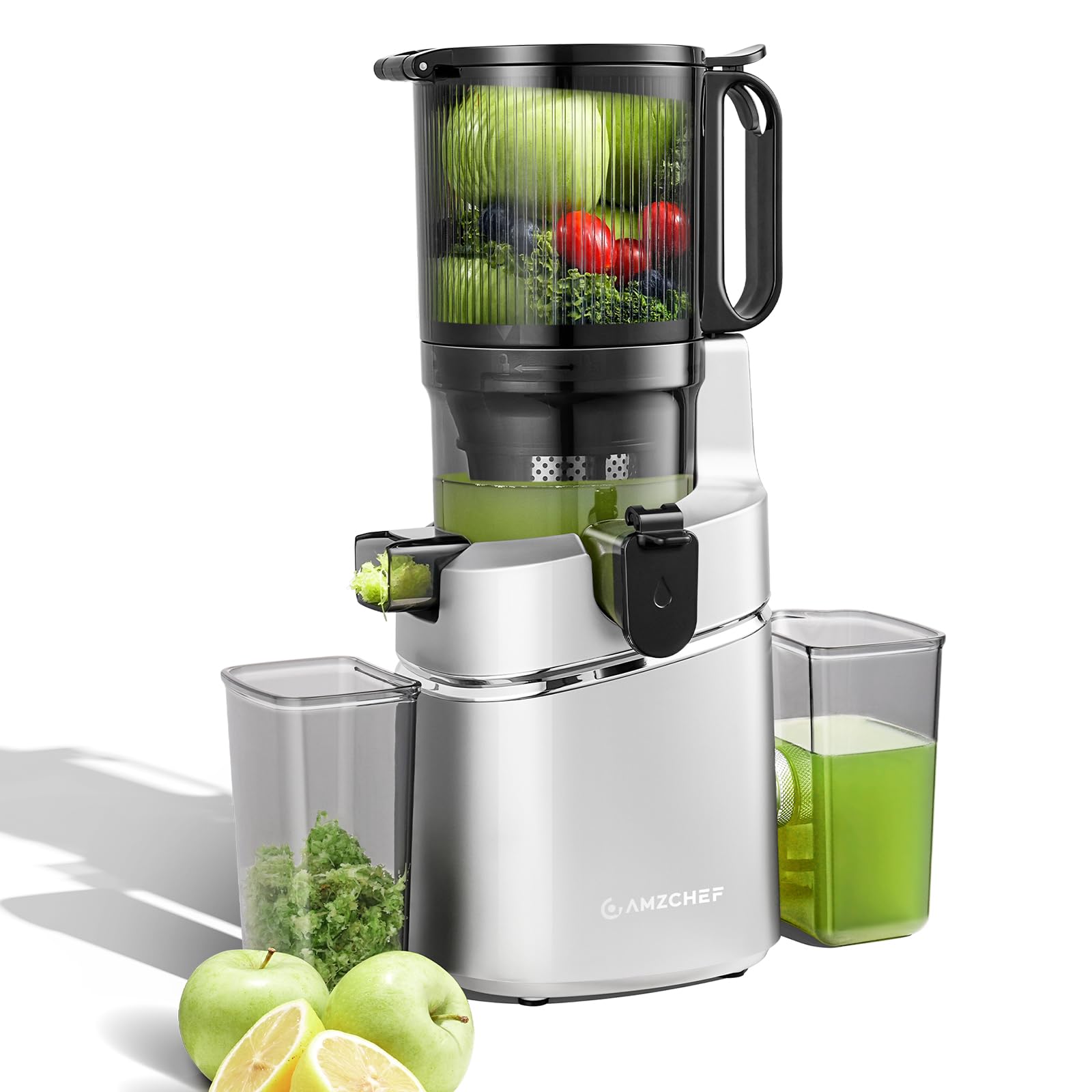 AMZCHEF Cold Press Juicer with 5 8 Large Feed Chute Slow Masticating Juicer for Whole Fruits Vegetables 3-Layer