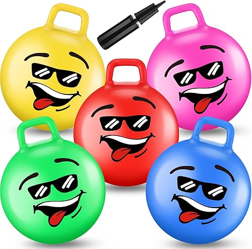 Tinlade 5 unidades de bolas rebotadoras de 22 pulgadas con asa, pelota de salto para niños, pelota inflable de tolva para saltar, pelota inflable