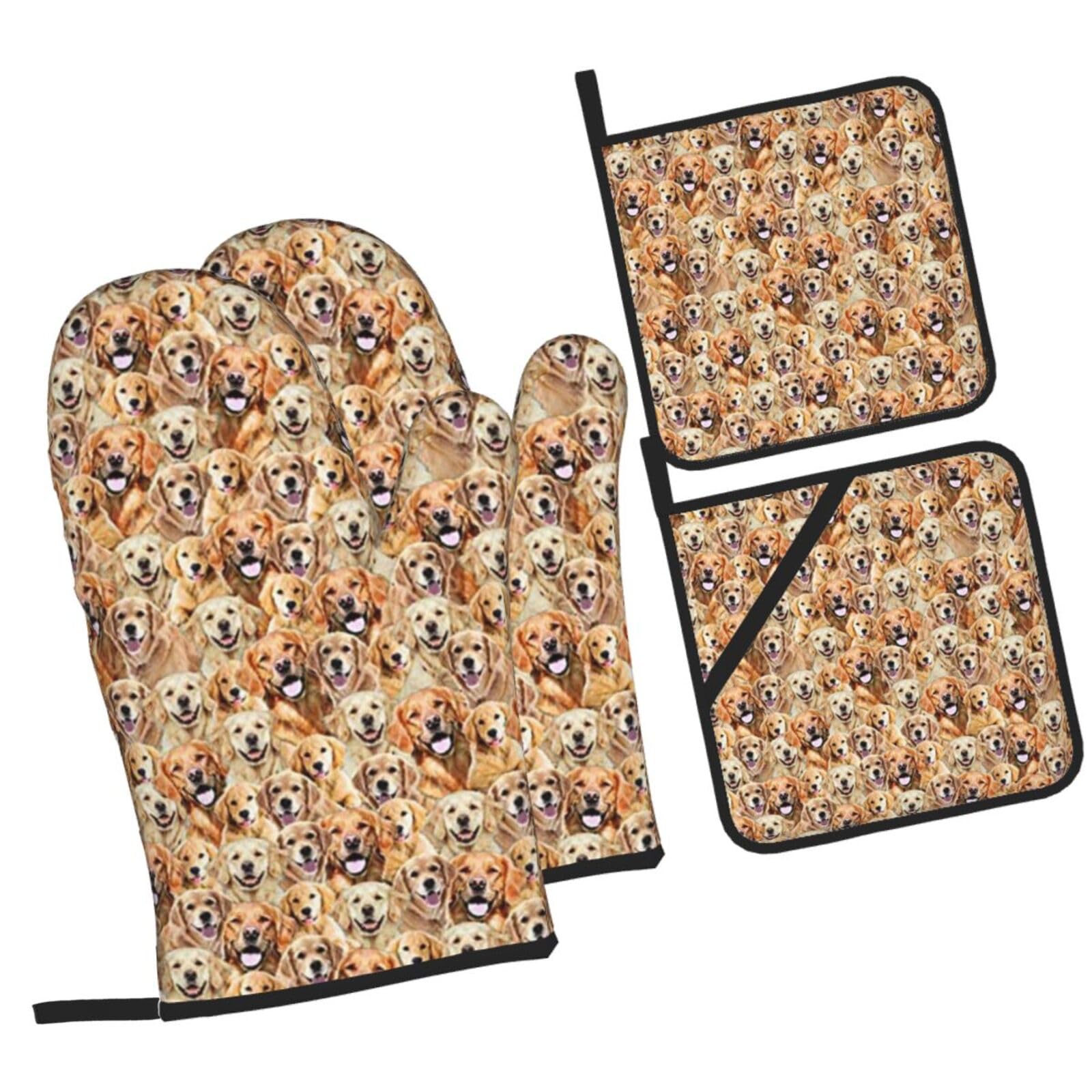 labrador retriever Dogs Printed Oven Mitts and Pot Holders Heat Resistant Set of 4 Pcs, Modern Kitchen Gloves & Potholders for Cooking Baking Grilling