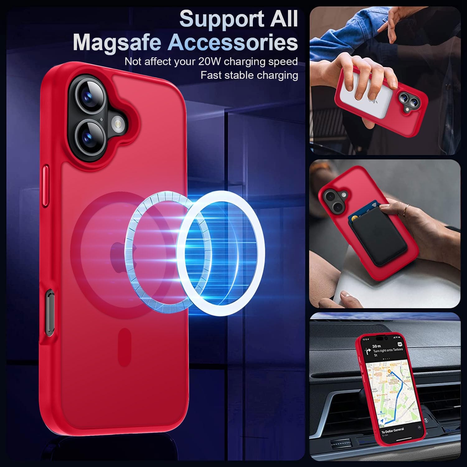 MOCCA Strong Magnetic for iPhone 16 Case, [Compatible with Magsafe][16FT Mil-Grade Drop Protection] Slim Thin Translucent Matte Protective Cover Case for iPhone 16 Phone Case 6.1", Red - Image 2