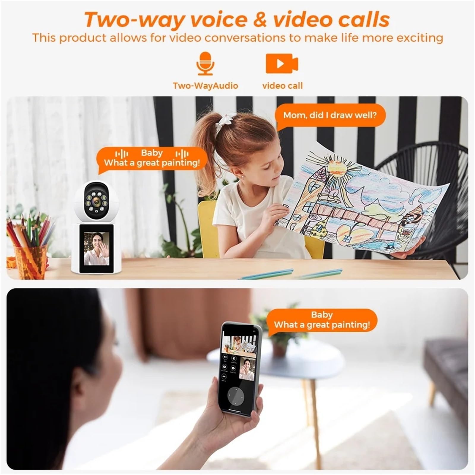 Kamera bezpieczeństwa, Kamera Wi-Fi 1080P 4MP 2,4-calowy ekran Inteligentna kamera bezpieczeństwa w domu Twao Way Połączenia audio-wideo PTZ IP(4MP Add 32G Card)