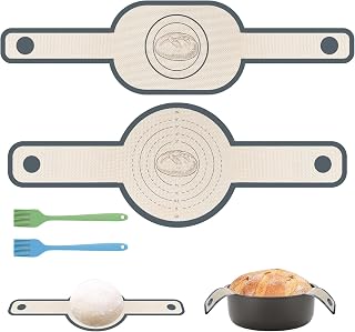 2 Eslinga de Pan de Silicona Multifuncional, Eslinga de Silicona para Horno Holandés con Asas Largas,Alfombrilla para Hornear Pan Holandés Multifuncional Reutilizable para Transferir Masa+2 Cepillos