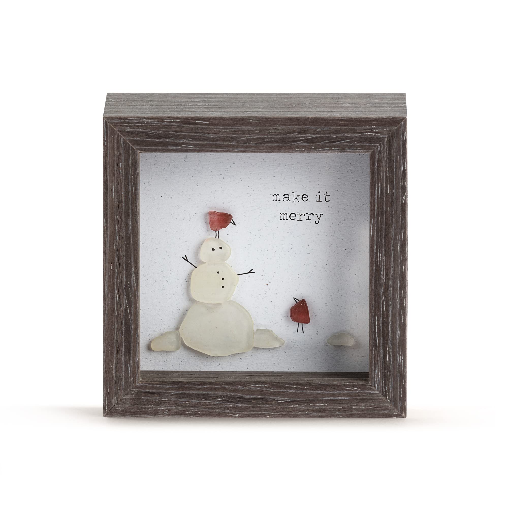 DEMDACO Sharon Nowlan Make It Merry Snowman Woodgrain 4 x 4 Wood and Glass Christmas Shadow Box