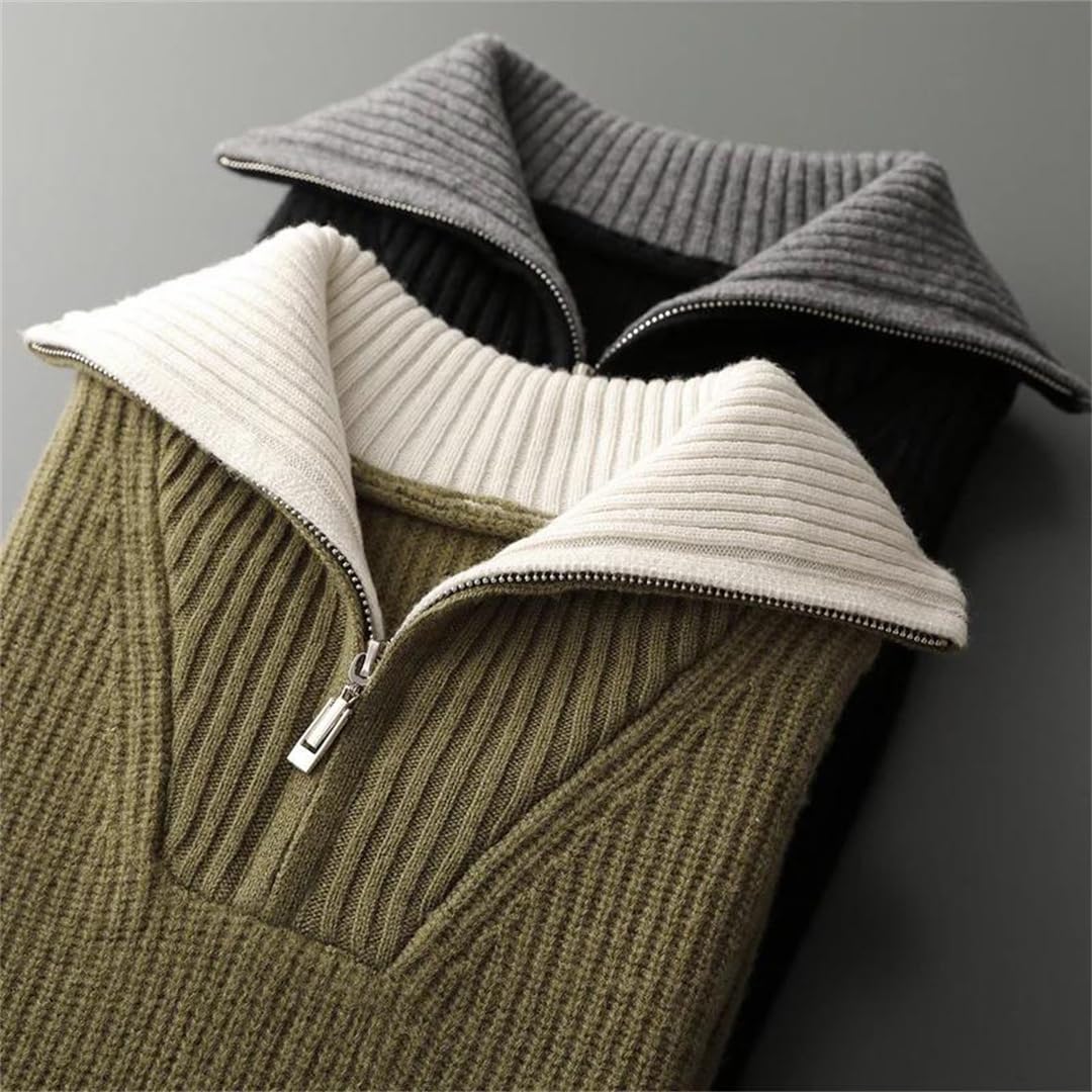 Suéter de lana 100 % de lana con cremallera y cuello alto, suéter grueso de cachemira para invierno