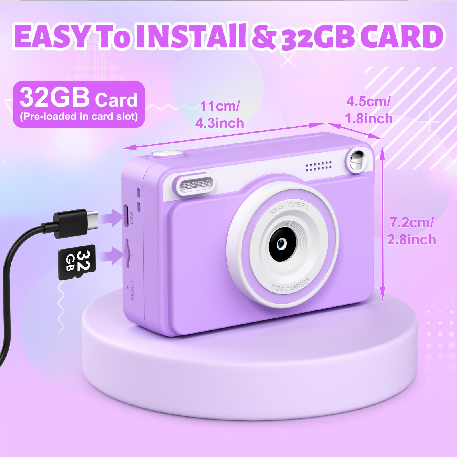 Macchina Fotografica Bambini Istantanea 2.4" Schermo 1080P con 32GB Scheda Regalo 3-14 Anni