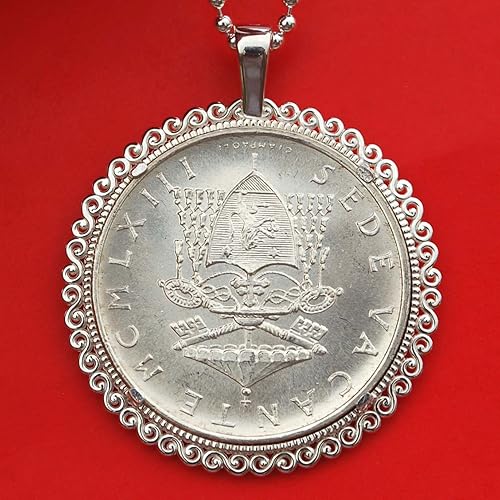 Miniatura 6 de 1963 Vatican 500 Lire Sede Vacante BU Uncirculated 83.5% Silver Coin 925 Sterling Silver Necklace NEW - Descending Dove Divides Sun